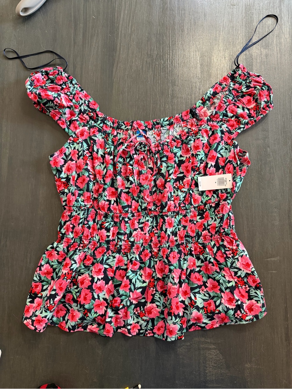 Old Navy NWT Women’s Medium Floral Ruffle Romper Black Pink Green M